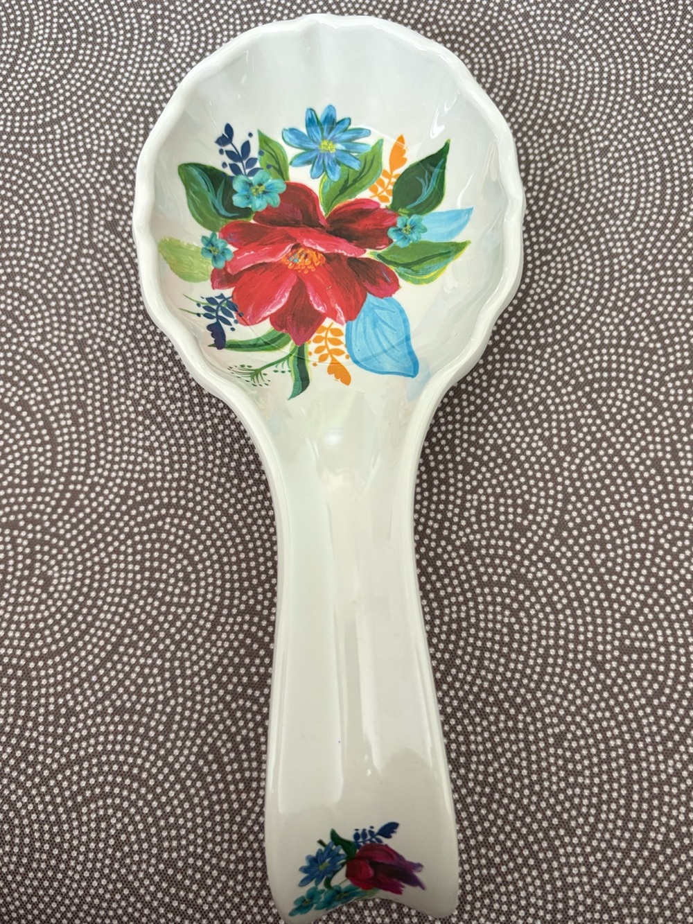 The Pioneer Woman Floral Ceramic Spoon Rest in Red and Blue
